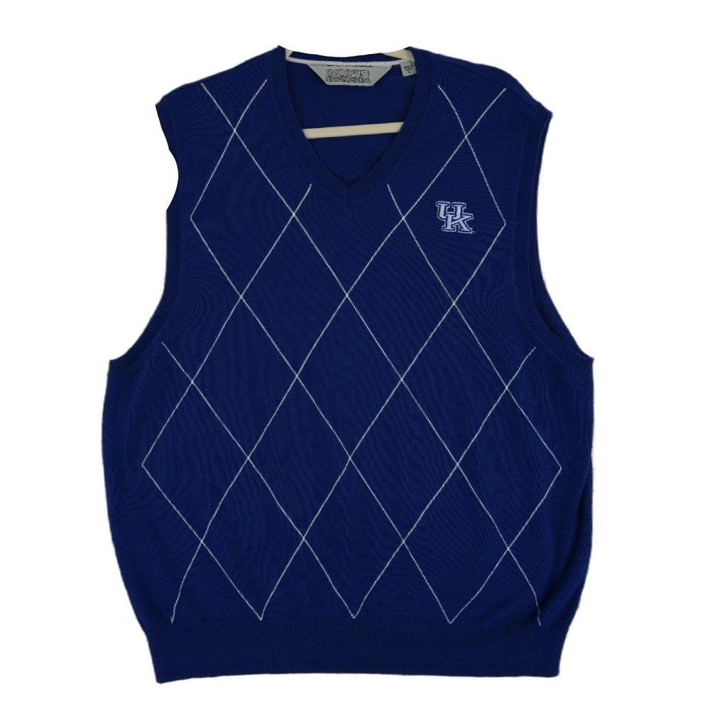 Campus Specialties Sweater Vest Mens Size Large Blue Argyle Kentucky Wildcats UK